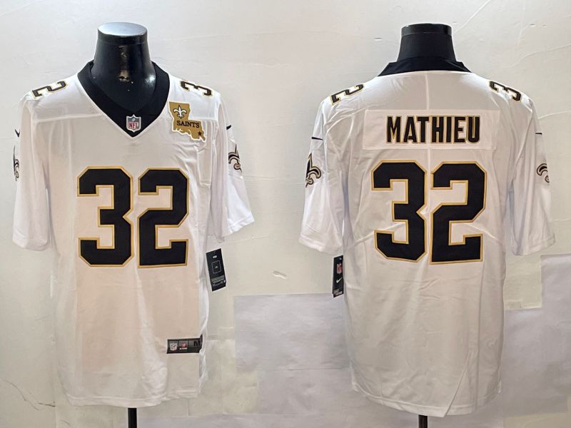 Men New Orleans Saints 32 Mathieu White Second generation 2024 Nike Limited NFL Jersey style 2